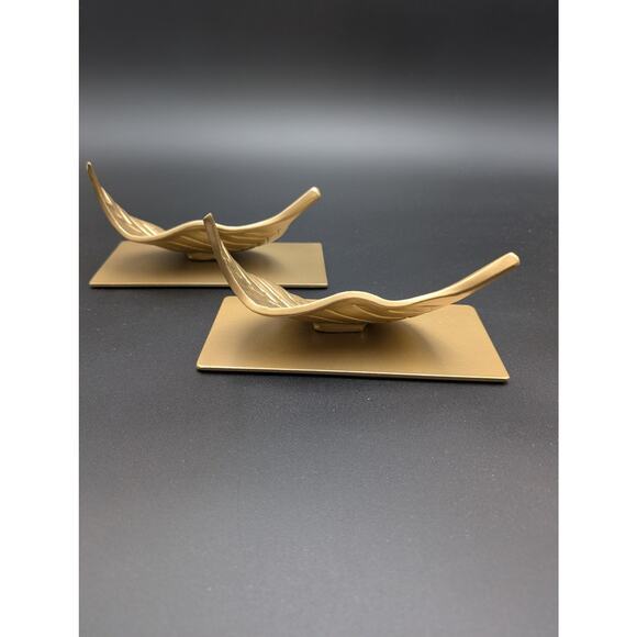 Ikea Markniva Leaf Decorations Gold Gilt Cast Metal Shelf Decor Bookends Pair 2 - Picture 5 of 12